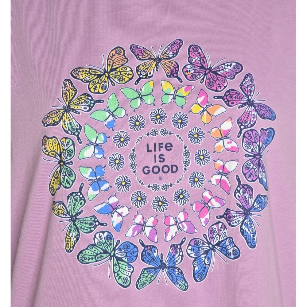 Life Is Good Crusher T-Shirt Small Tie Dye Butterfly Daisy Mandala NEW Tee SS